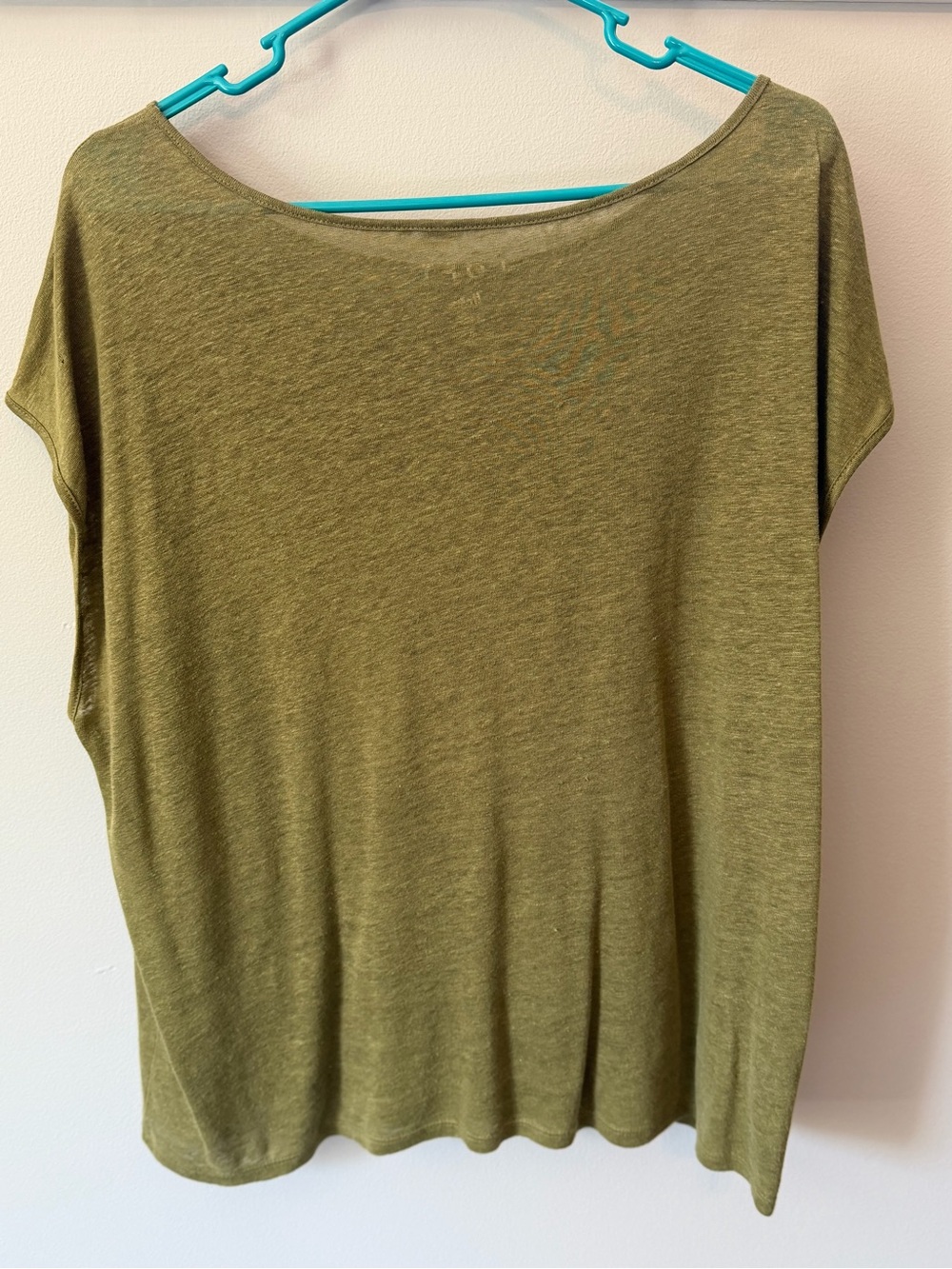 Loft Linen Olive Green Boxy Fit Women's Scoop Neck Top